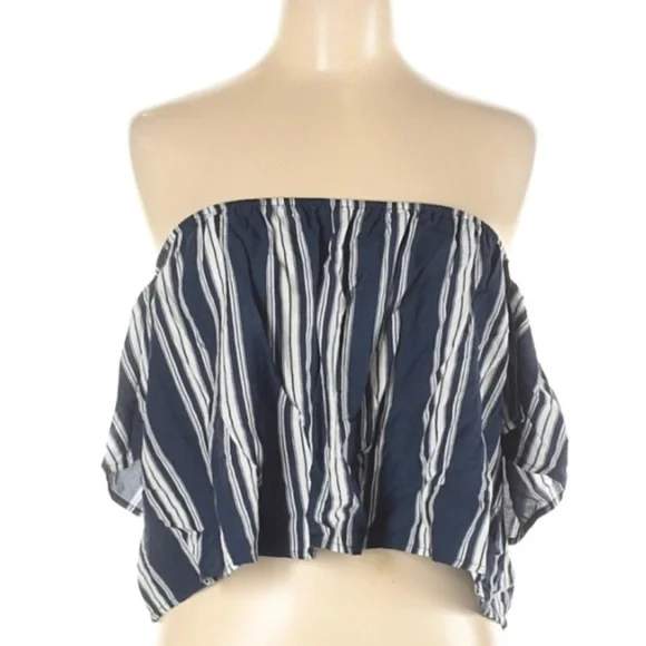 SHOW ME YOUR MUMU ELLA Striped Navy Blue Crop Top Womens LARGE NWT NEW - Picture 4 of 7